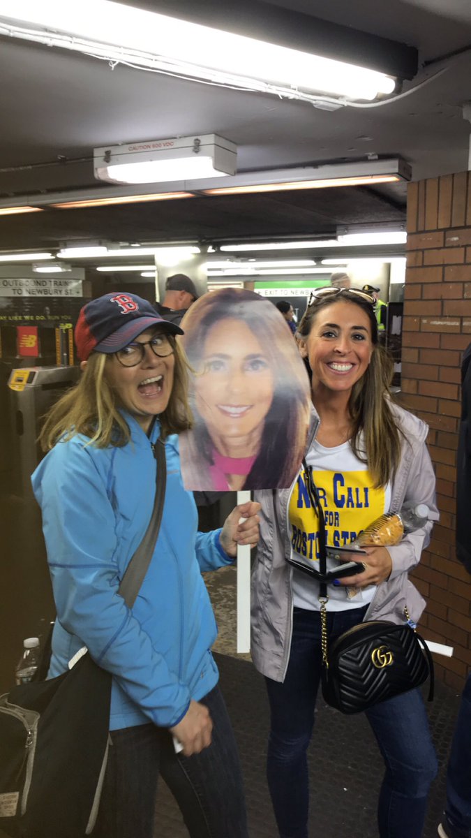 NilsenLily's tweet photo. First sign spotted! Carolyn’s headed out to cheer on her cousin Amy running this years #bostonmarathon #ReportingwithDan https://t.co/kXph3wWKoW
