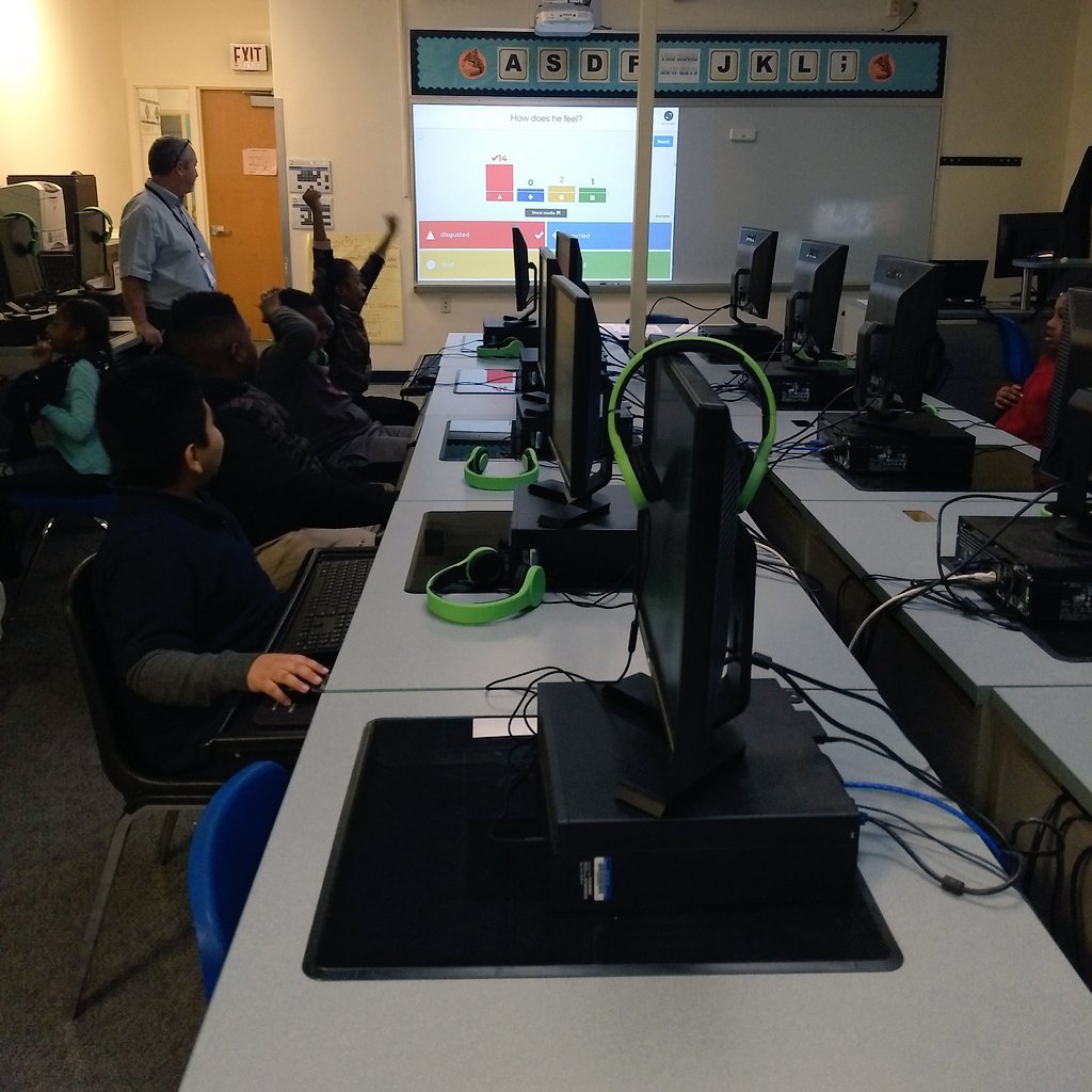 PatErrico's tweet photo. Even 5th graders can learn something from @sesamestreet! Getting in touch with our #feelings for #AutismAwarenessDay with a few rounds of @GetKahoot in the computer lab! @TheaJackson8 @Asbury_ParkSD https://t.co/8LIJdH2cBU