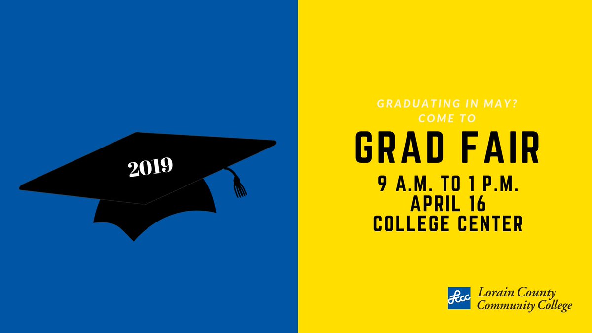 lorainccc's tweet photo. Graduating in May? Come to Grad Fair on Tuesday in College Center 🎓 Stop by between 9 a.m. and 1 p.m. to pick up your cap and gown and get all your questions answered. Be sure to stop by the video station to record a message that could be shown at Commencement! #loraincccgrad https://t.co/dtoOarq8Yy
