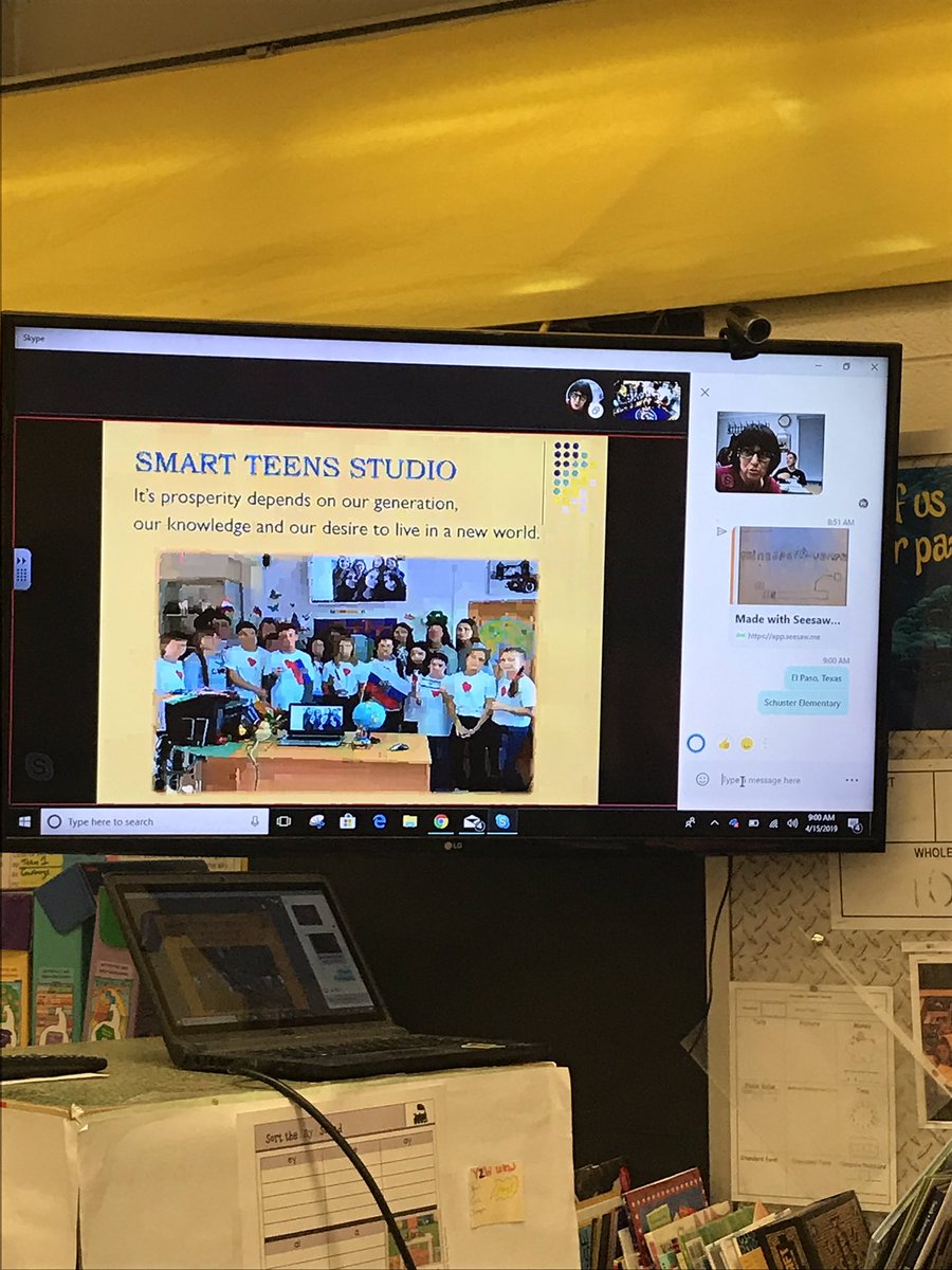 MsDanielsStormy's tweet photo. From 🇷🇺 with ❤️to 🇺🇸 ! No better way to #celebrateMonday than with a connection to friends across the globe! @SkypeClassroom Thank you @ShramkovaHelen and students for sharing your projects and viewing ours. #Daniels1B #SchusterNEU #mieexpert #skypeMT https://t.co/qT80EtRO51