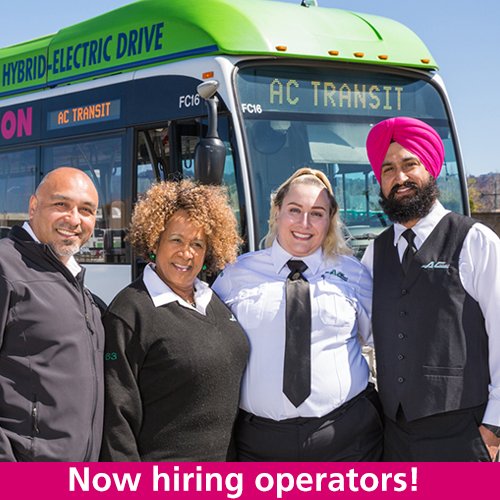 rideact's tweet image. Thinking about a career move? Look no further! Apply to become a bus operator at AC Transit today! ow.ly/bEUC30or5lc
No bus driving experience required, we will train you. #transit #careers #busoperator @rideactjobs