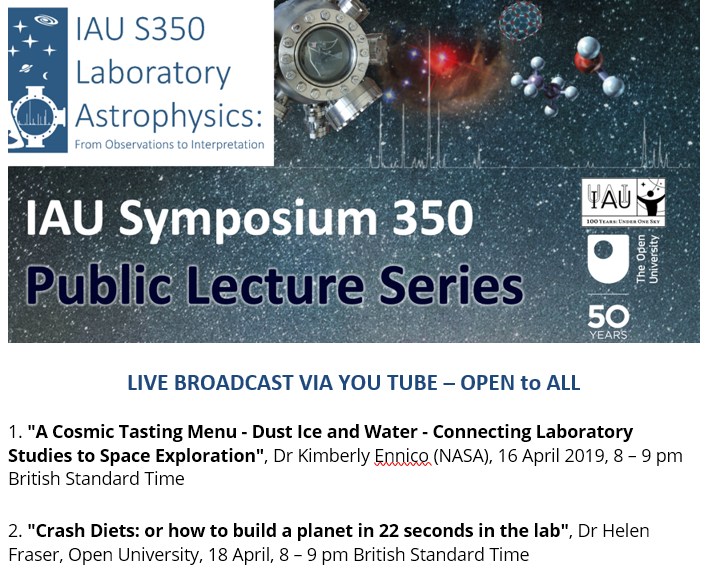 Astro4Dev's tweet photo. Public lectures held as part of the IAU Symposium #IAU S350: Laboratory Astrophysics: from Observations to Interpretation will be broadcast on Youtube on April 16 &amp; 18. @iaus350labastro    
#1, https://t.co/NUX8F8Obaj
#2, https://t.co/gPdPSZKhBe
#astronomy #labastro https://t.co/GrC8G4Dm2M