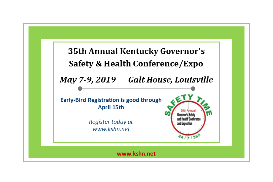 kentuckysafety's tweet photo. Today, April 15th, is the deadline to receive early-bird registration rates &amp; reduced lodging rates for the 35th Annual Governor's Safety and Health Conference scheduled for May 6-9, 2019 @GaltHouse.  Make registration &amp; lodging reservations at https://t.co/NrW8MaEuPg. https://t.co/r6mDaUxp9S