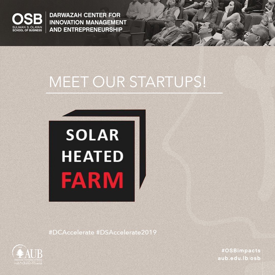 Darwazahaub's tweet photo. Speaking of the most exciting part of #DSAccelerate2019, meet he second batch of #startups: #SolarHeatedFarm #Eyemate #Frubot &amp; #Tribo

You still have 24h to register: https://t.co/frTHyviUUx
#DCAccelerate #OSBimpcats #demoday #startups #tech #innovation @AUBOSB @AUB_Lebanon https://t.co/DZ1Rbf4VOW