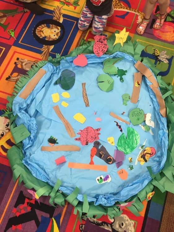 VanSTEAMBus's tweet image. Kinder students learning about &amp;amp; showing what they know as they create a pond ecosystem. Think of the conversations that go on doing a project like this! #PBL #vanedtech #Engaged