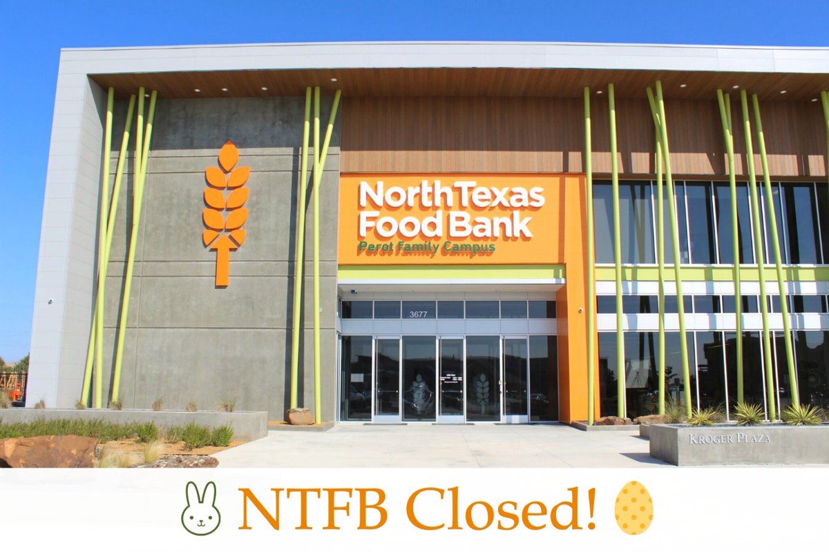 ntfb's tweet photo. All North Texas Food Bank offices will be closed Friday, April 19 through Sunday, April 21 in observance of the holidays. All offices will resume normal business hours on Monday, April 22. Thank you! https://t.co/3a27OYYWDb