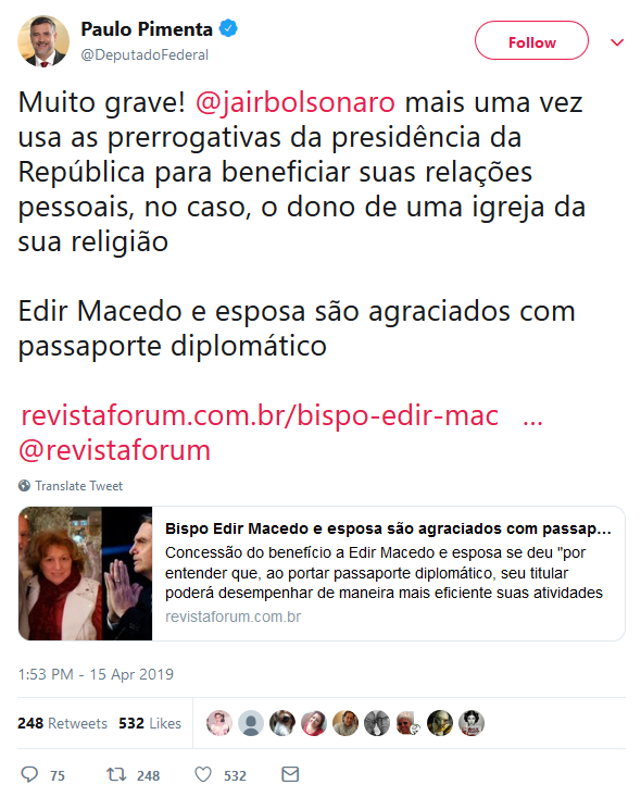 Governismo's tweet photo. Não é curioso que o nobre deputado não tenha visto razão pra se revoltar quando Lula fez a MESMA COISA!? https://t.co/D9QtZ0api4