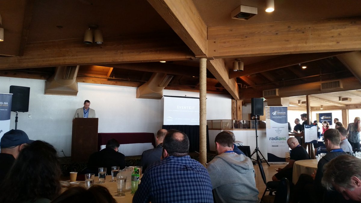GeoSurge's tweet photo. Dr. @disruptivegeo presenting on #eventkit at @foss4gna 

#eventkit will clip and ship your data! https://t.co/9br8IScaW4