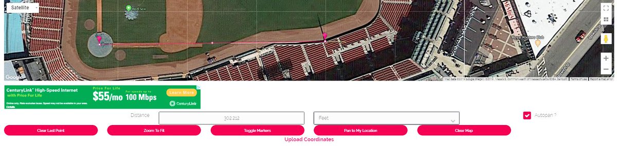 FWIW, <a href="/daftlogic/">Daft Logic</a> puts the Pesky Pole at 302'2½" from home plate. The urban legend that it is 295' away are apparently false. <a href="/fenwaypark/">Fenway Park</a> #BALvsBOS <a href="/NESN/">NESN</a>