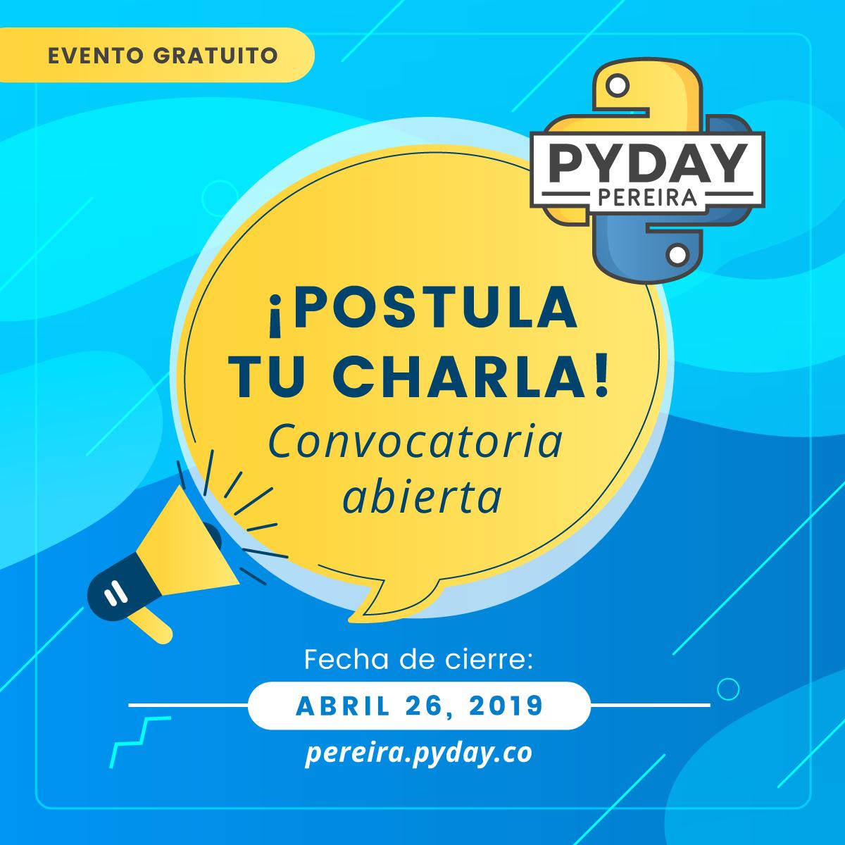 pythonpereira's tweet photo. ¿Te gusta #Python?
Que esperas para compartir tus conocimientos con nosotros en el primer #PyDayPereira! 🐍💻
Te invitamos a postular una charla en https://t.co/dkWJMoJ8eB https://t.co/KpVQe7U3ps