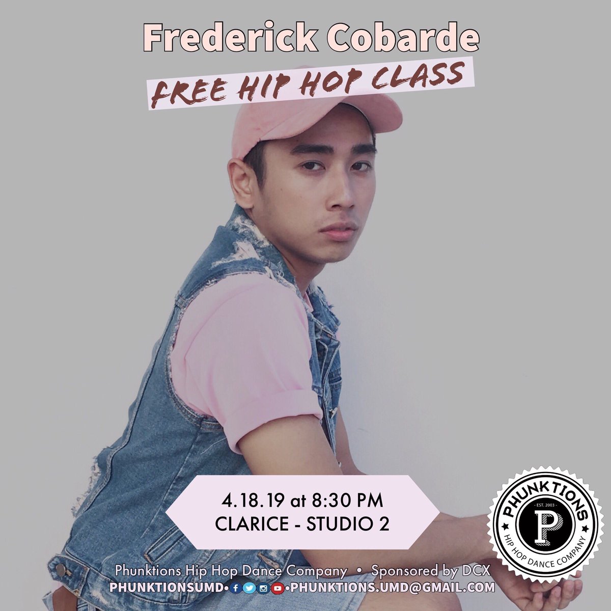 We have <a href="/fredonarrival/">fredjee.</a> teaching our free company class on Thursday! Come phunk with us at 8:30pm in The Clarice, Studio 2👯‍♀️🤪 and make sure to bring clean shoes to dance in👟✨