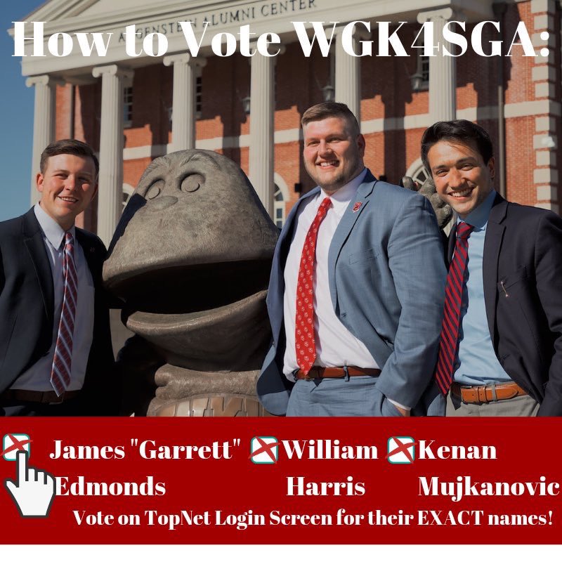 b_hopp12's tweet photo. These three men are some of the most dedicated, caring, and diligent people I know. Will, Garrett, and Kenan will truly revive, inspire, and change SGA. They have my vote, and I hope they have yours WKU students! @wgk4sga #WGK4SGA https://t.co/qFMm7j3YEw