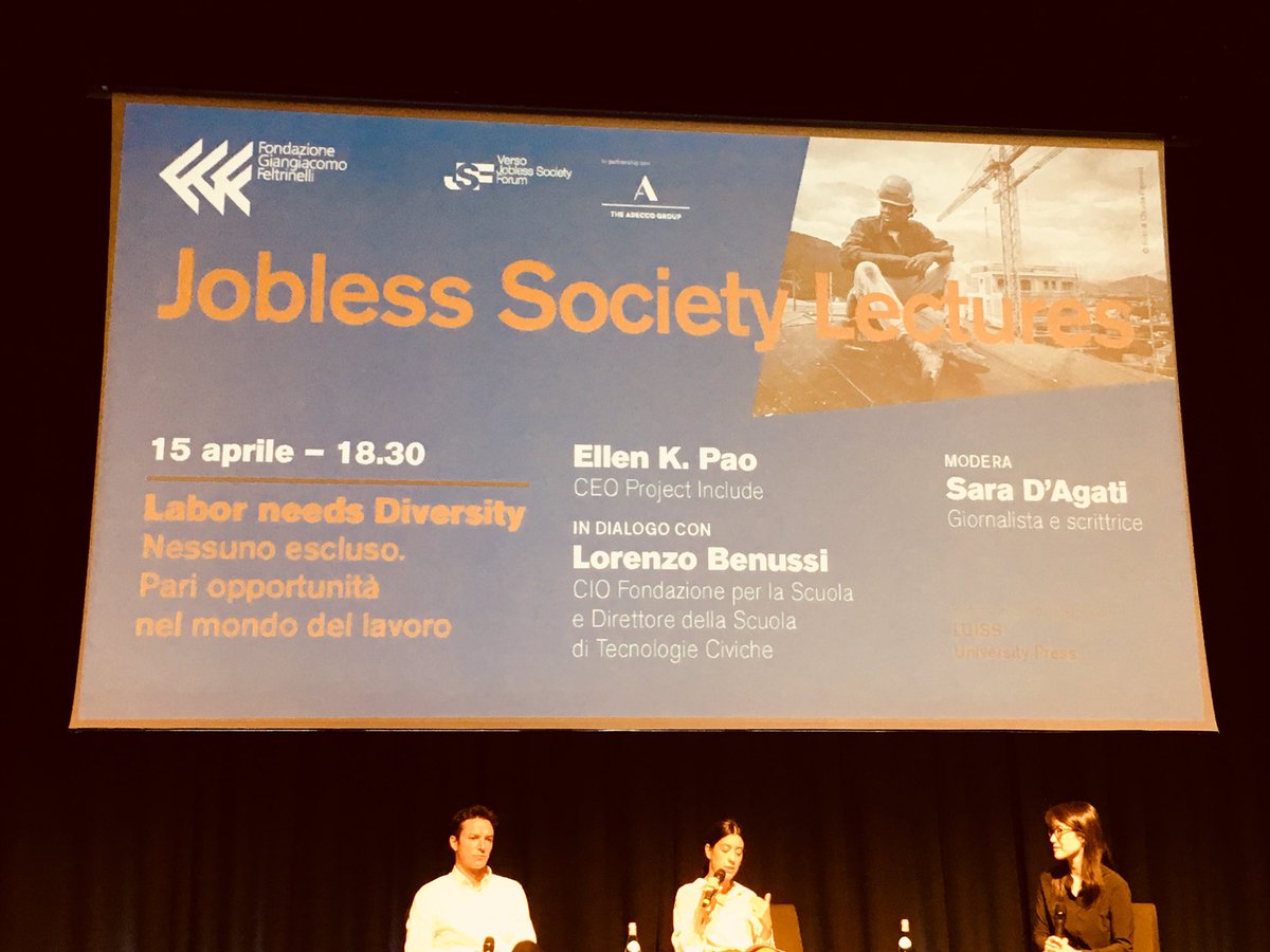 Prima Jobless Society Lecture 2019 in <a href="/FondFeltrinelli/">Fondazione Giangiacomo Feltrinelli</a> su Lavoro e Diversity con #EllenPao <a href="/ekp/">Ellen K. Pao</a> <a href="/lorenzobenussi/">lorenzo benussi</a> <a href="/sara_dagati/">Sara D'Agati</a> <a href="/LuissLUP/">Luiss University Press</a> <a href="/AdeccoGroupITA/">The Adecco Group ITA</a>