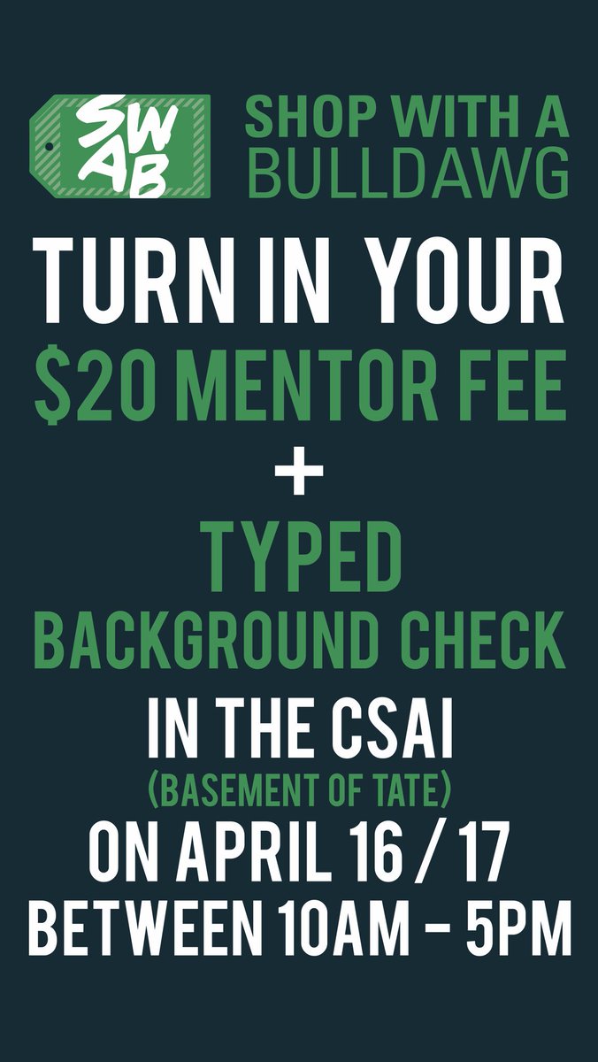 swabuga's tweet photo. Early Bird turn in starts tomorrow at 10am! Make sure you bring $20 for the mentor fee and your typed background check! https://t.co/hCFVFcfvQ3