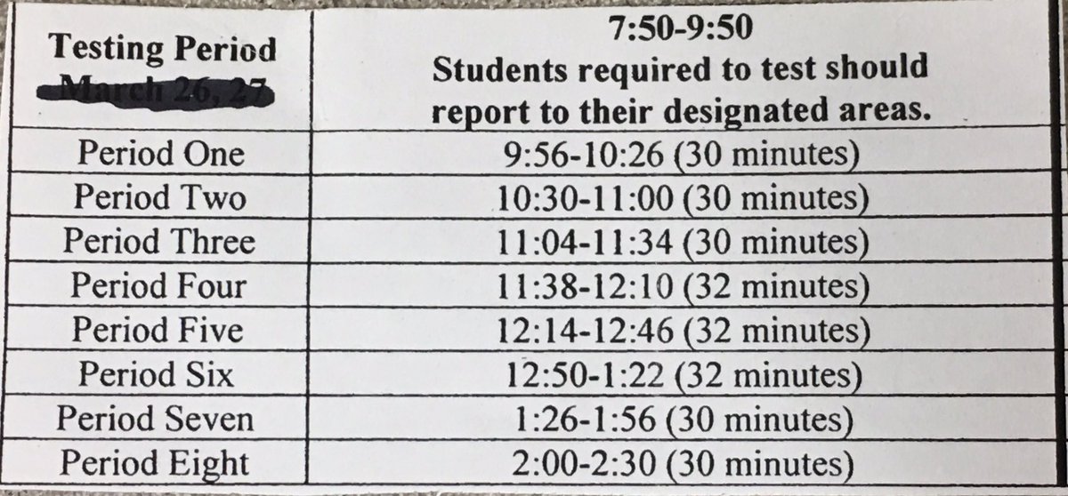 PCSDBrunoWickes's tweet photo. April 16 and April 17 PSH testing schedule. AIR End of Course English 8, I, II test this Tuesday/Wednesday.  Bell schedule for those days below: @PCSDparmasenior https://t.co/CAYQ6h9CDI