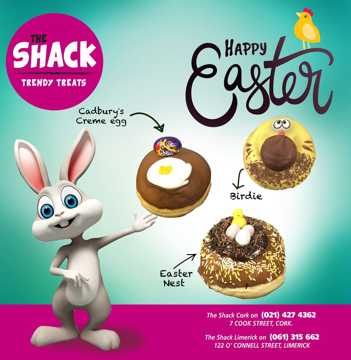 EASTER HAS ARRIVED EARLY AT THE SHACK!!🐤🐣Our delicious Easter donuts are on sale from Tuesday... 😍🐣🍩🍩😍
#theshackstorelimerick #theshackstorecork