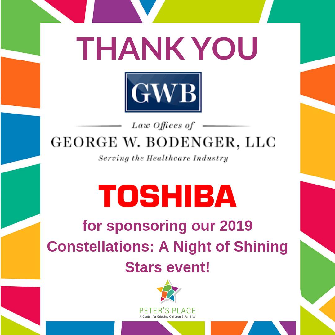 Law Offices of George W. Bodenger and @ToshibaBusiness are sponsoring our #Constellations2019 benefit and auction! We are thankful for all of your support! #MondaySpotlight