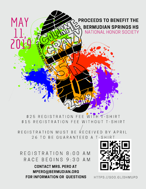 Spread the word! NHS is holding our annual Color Me Crazy 5k on 5/11/19. All proceeds help our NHS service our community for the upcoming school year. Check out the flier for more information. #BermPride
