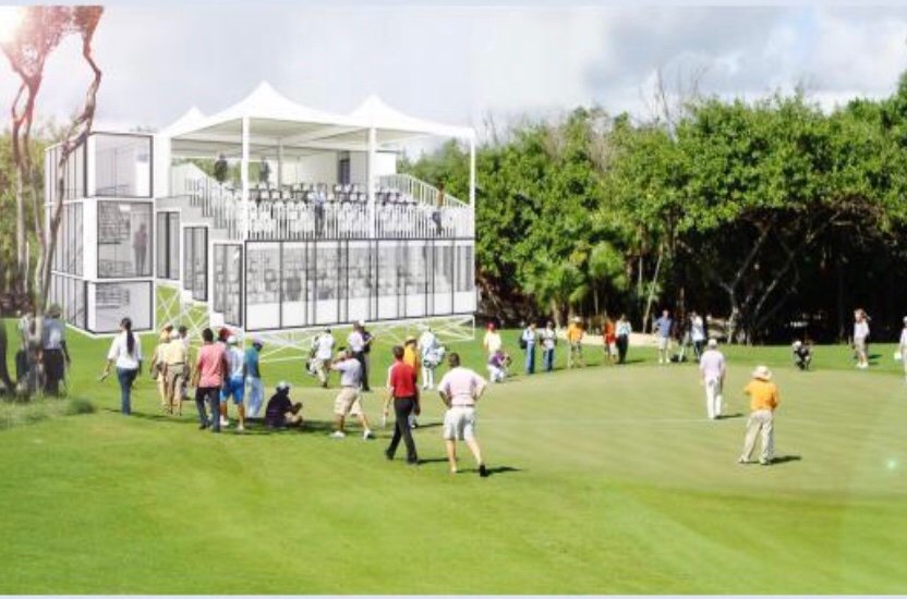 SGHcorp's tweet photo. What an incredible finish to the #Masters Tournament yesterday! Here’s a look back at a mobile retail and event structure we designed for use at a PGA event #modular #reusable #storable https://t.co/NKx23FJfhV