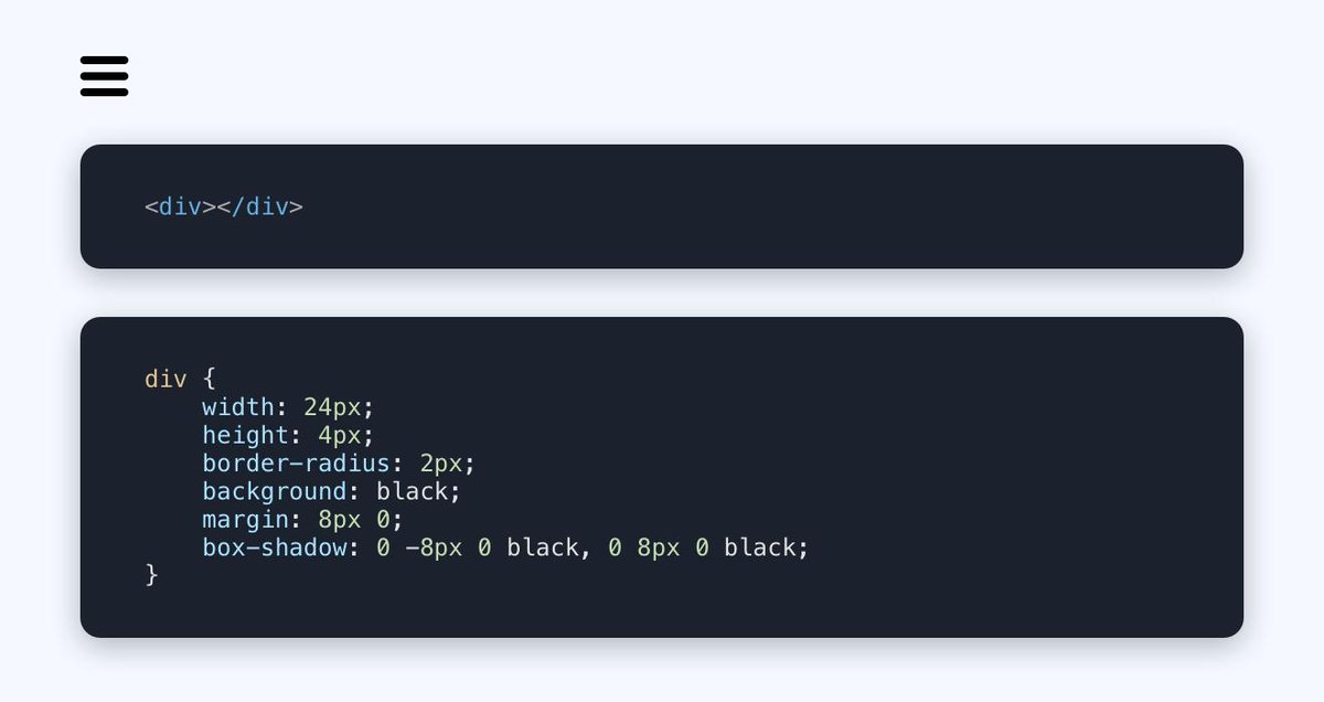 Minimal hamburger icon with box-shadow <a href="/CodePen/">CodePen.IO</a> codepen.io/aaroniker/pen/…