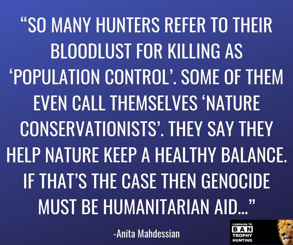 Dp4kM's tweet image. TROPHY HUNTERS TRY TO MASK THEMSELVES AS CONSERVATIONISTS. Totally unsupported argument! No psychopath with a high powered weapon can convince me of that BS argument!
#trophyhuntersarepsychopaths #trophyhuntingisnotasport #trophyhuntingisnotconservation #trophyhuntingismurder