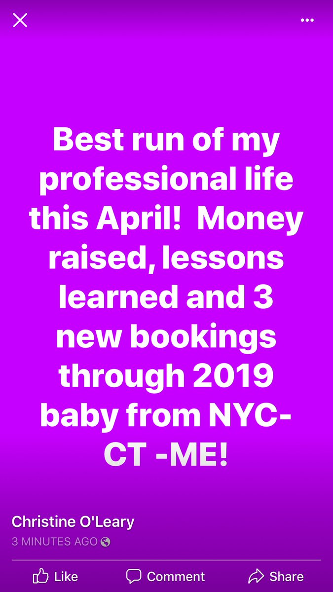 Best run of my professional life this April!  Money raised, lessons learned and 3 new bookings through 2019 baby from NYC-CT -ME! #ChristineOleary #Host #Gala #Spanx