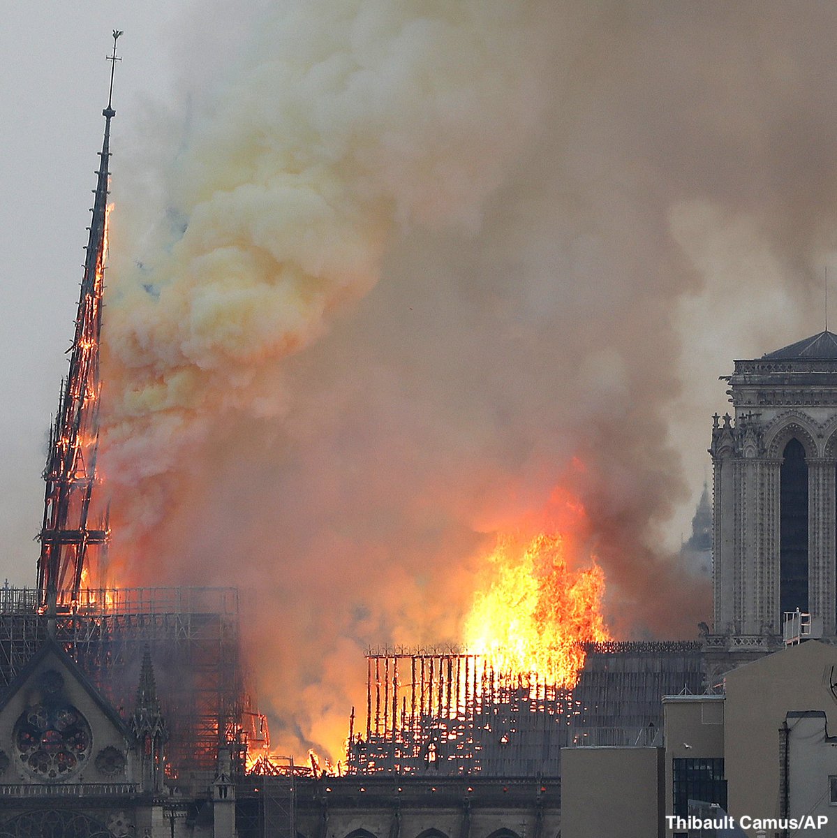 ABC's tweet photo. Heartbreaking images as Paris' iconic Notre Dame cathedral is engulfed in flames. https://t.co/kiOQsrXiTi https://t.co/Oy7N3V3RLX