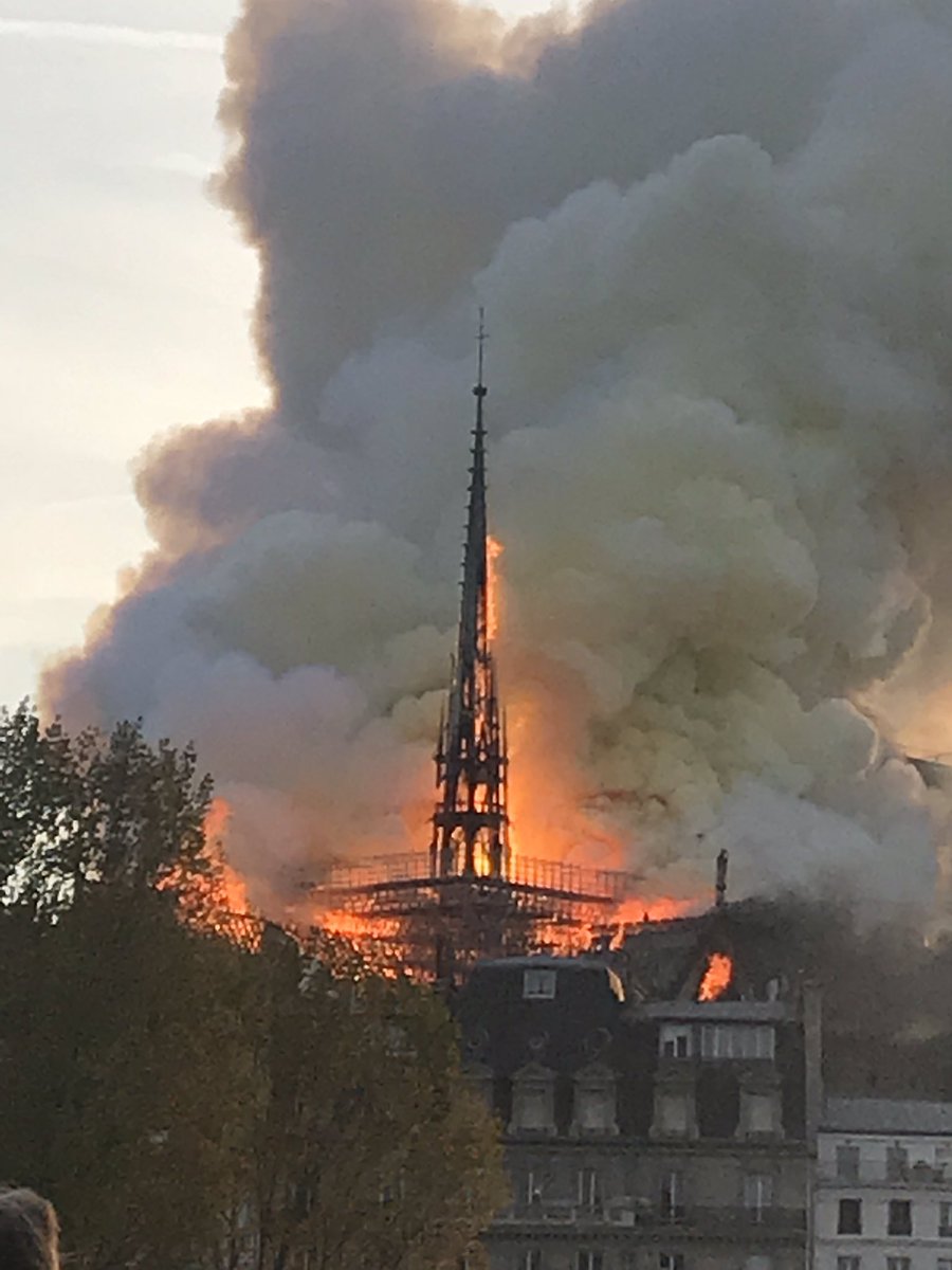 Have just come away from the bank of the Seine after the spire fell as I can’t bear to watch any more. Fearful for anyone close to the flames, and aghast that centuries of history &amp; beauty could disappear into smoke so fast