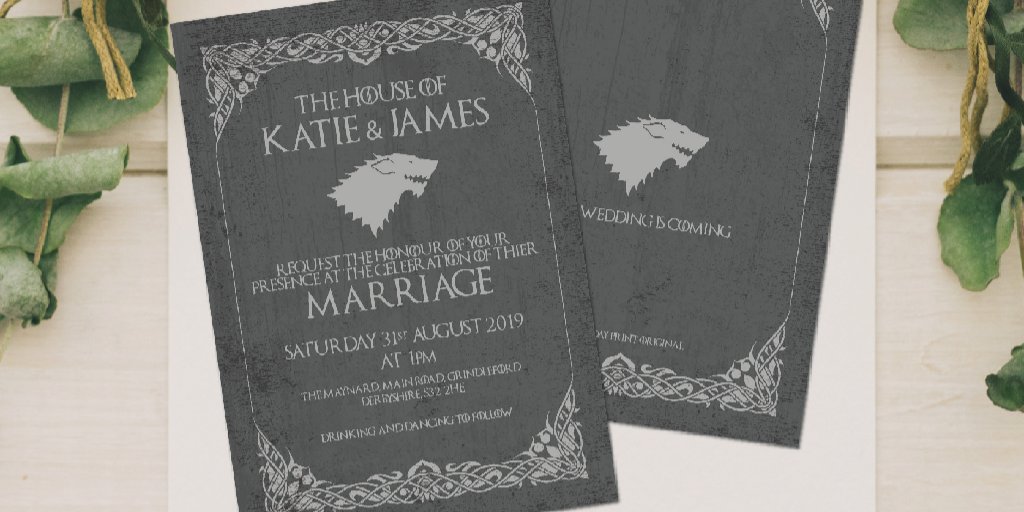 bigdayprint's tweet photo. Just sitting down to watch #GOT8 and quickly knocked up this design - what do you guys think? Bespoke wedding stationery at affordable prices - have it your way for your big day #weddingstationery #bespoke #design #GOT #wedding #Leeds #weddinginspo https://t.co/DB8updTFqZ
