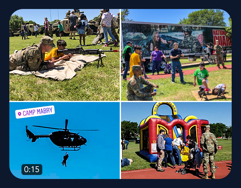 LiveAtBaseFEST's tweet photo. Helos &amp; Humvees &amp; Bouncy Castles - OH MY! 
Fun fam time at #MusterDay Camp Mabry, Austin TX! 🙌🇺🇸 https://t.co/gSOuEdPaoQ
