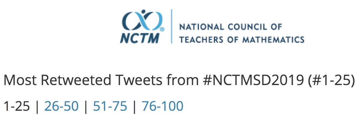Capturing and filing all these tweets feels like low hanging fruit. Another way to capture the intellectual energy of  #NCTMSD2019: the top 100 most retweeted tweets.  https://s3.amazonaws.com/conference-handouts/2019-nctm-san-diego/hottweets/1-25.html