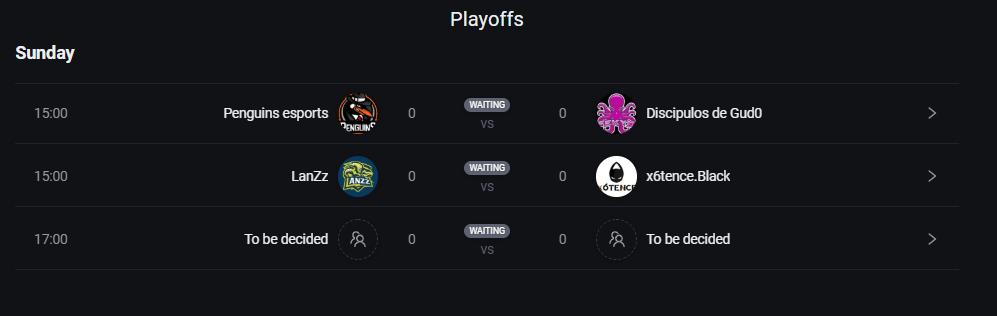 Así quedan los playoffs de <a href="/DreamcupSpain/">Dreamcup</a> tras el ultimo partido de hoy!

Podemos hacer uno de los dos partidos de las 15:00, pero no sabemos cual!

Decirme por los comentarios que preferis👇👇

1ª opción <a href="/PGM_esports/">El nombre no puede estar en blanco</a> 🆚#discipulosdegud0

2ª opción <a href="/LanZzGaming/">LanZz Gaming</a> 🆚 <a href="/x6tence/">x6tence</a> Black