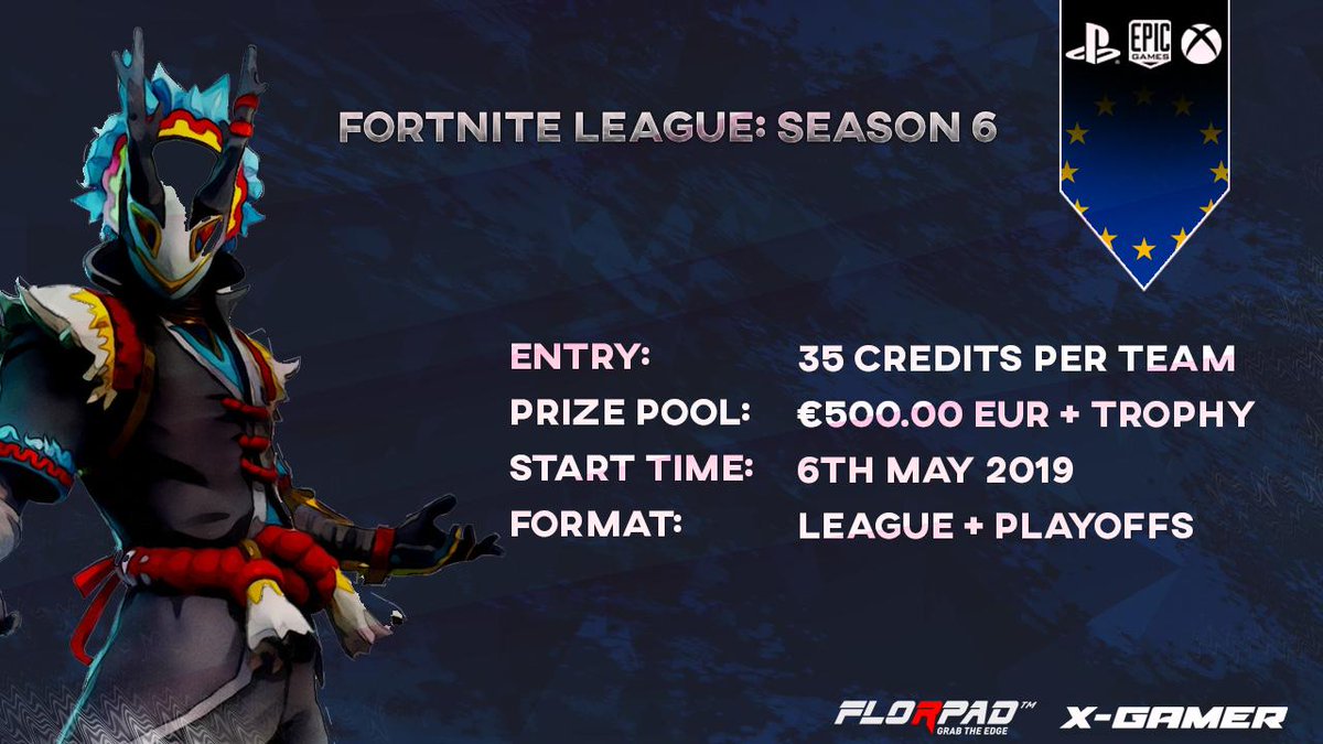 🦄 Fortnite season 6 🦄

Entry fee: 35 credits/€21 🎫

Prize pool: GUARANTEED €500 💰+ Real life 🏆

Platform: XBOX/PS4/PC

For more information: 
europeanesportsgaming.com/league/info/78 

Tag your duo and get signed up.

Direct message us to get your spot today📩