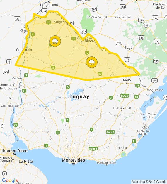 Inumet_'s tweet photo. Alerta amarilla por tormentas fuertes  y lluvias intensas para la zona norte del país.

Actualiza a las 18.50 o ante cambios significativos 

Información: https://t.co/gh666ZvhFI https://t.co/kQZEWNEJ1a
