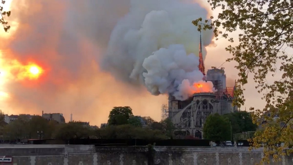 ajplus's tweet photo. What we know about the Notre Dame fire:

- Authorities do not know the cause of the fire
- The roof, main spire have collapsed
- No injuries reported, nearby buildings evacuated
- Cathedral was in the middle of a $7M renovation project
- Artworks inside feared lost https://t.co/Cibo4xARRb
