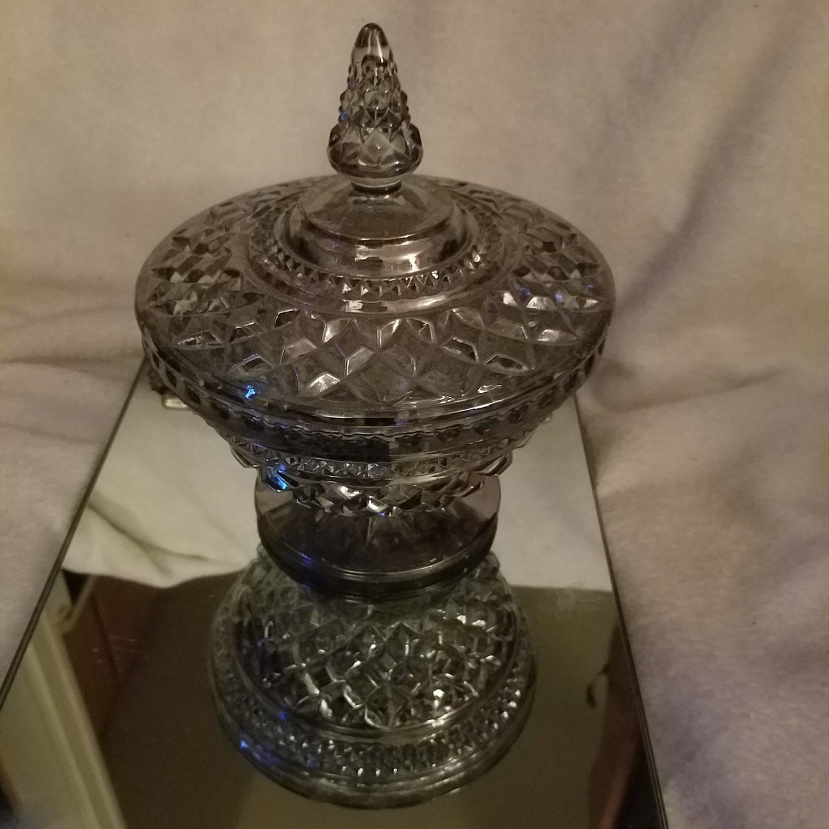 #etsy shop:Vintage Wexford Anchor Hocking,Carnival Silver Glass Candy Dish,Depression Glass Diamond Cut Wexford Princess Pattern/Design etsy.me/2GoO1IA #wexfordglass #silver #carnivalglass #vintagecandydish #candydish #candydishglass #biscuitjar #hockingwexford