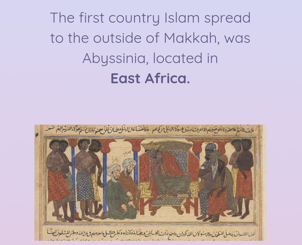 qahlami's tweet photo. In response to the Prophet Muhammad spreading the message of Islam in Makkah. The Quraysh began to persecute the new Muslims. As a result, the Prophet allowed his followers to migrate. The Negus of Abyssinia, now in modern-day Ethiopia granted the Muslims refuge and security. https://t.co/eXcL5uEu0m