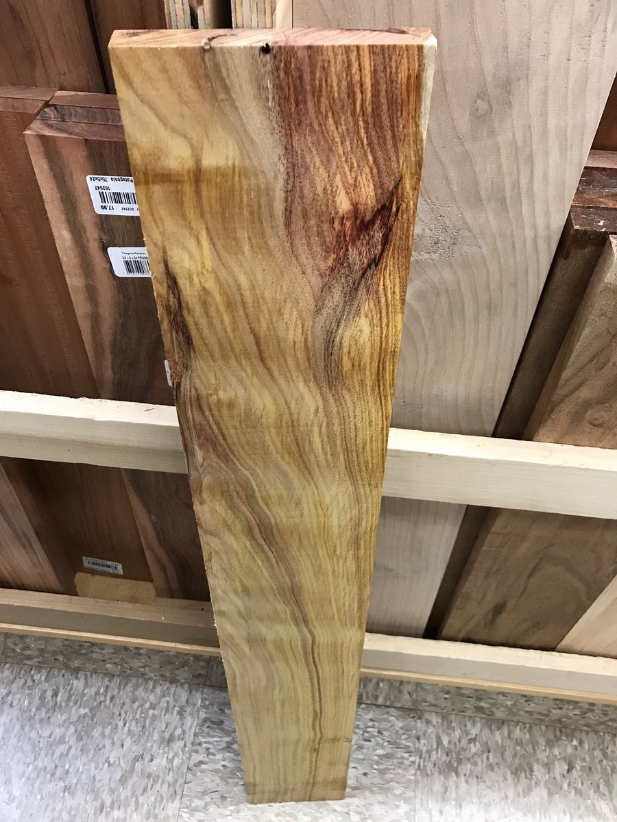 MadeByRP's tweet photo. Another week of travel (and possibly the last trip for a bit). Stopped by a local woodworking store to look at some of the exotic wood. Check out these pieces of Canary Wood and Rosewood. Beautiful stuff. Won’t fit in the suitcase, though. 😀  #lumber #woodworking #maker https://t.co/BMv2nE9AKy