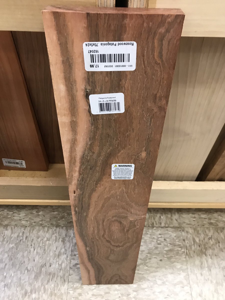 MadeByRP's tweet photo. Another week of travel (and possibly the last trip for a bit). Stopped by a local woodworking store to look at some of the exotic wood. Check out these pieces of Canary Wood and Rosewood. Beautiful stuff. Won’t fit in the suitcase, though. 😀  #lumber #woodworking #maker https://t.co/BMv2nE9AKy