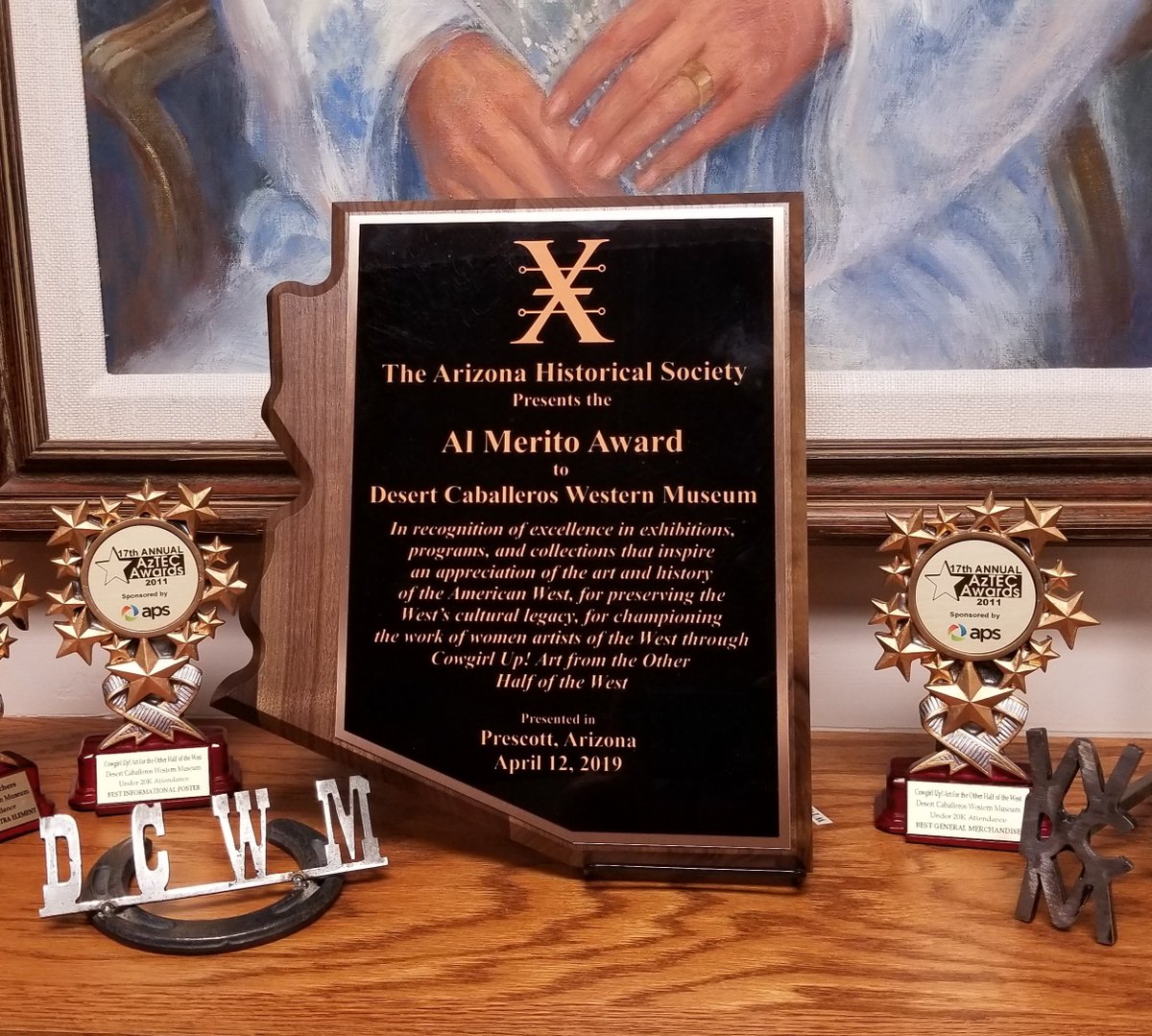 DCWM has been awarded the 2019 Al Merito Award, the highest honor <a href="/AZHistSociety/">Arizona Historical Society</a> bestows upon Arizona culture keepers! We were recognized for championing women Western artists through "Cowgirl Up! Art from the Other Half of the West". #cowgirlup2019 #westernmuseum #azmuseums