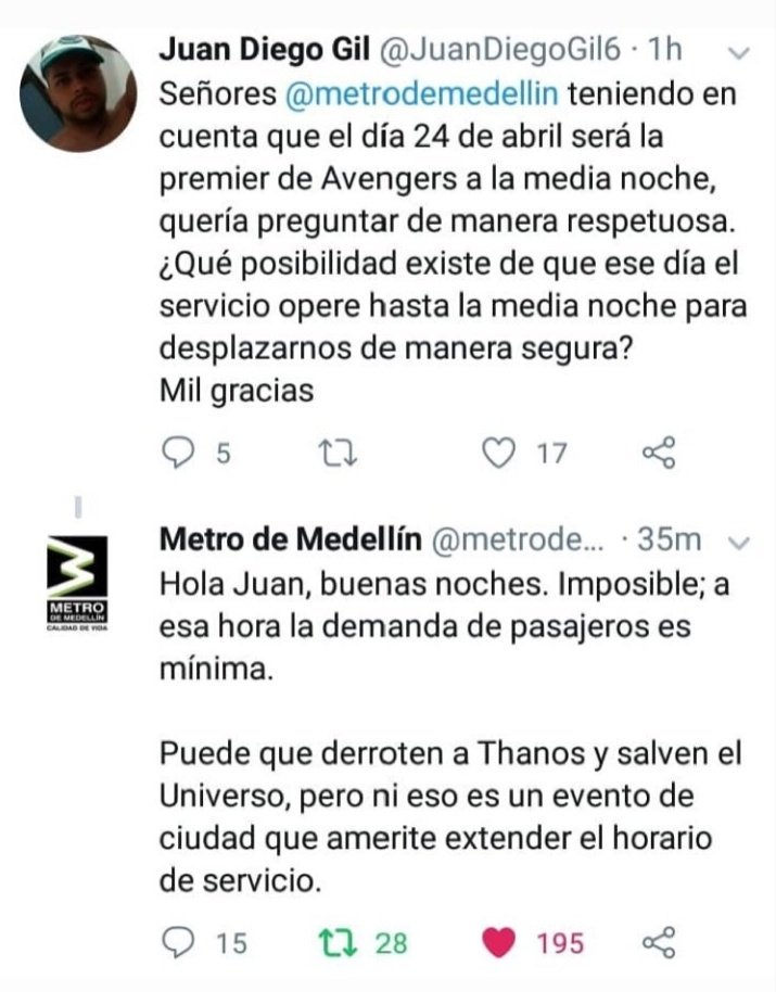 andresortiz76's tweet photo. Se los juro que el @metrodemedellin tiene el o los mejores comunity manager de colombia o el mundo... merecen un aumento definitivamente jajajajajaja https://t.co/GkHRhxo04Z