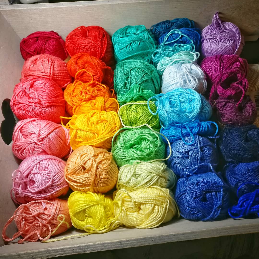 StitchedByAdele's tweet photo. Rainbow! My @scheepjes Catona collection has increased so I've had to find it a bigger box to live in! 

#rainbow #happycolours #brightcolours #bringsmejoy #yarn #yarnaddict #yarnlover https://t.co/WM645YPZZb