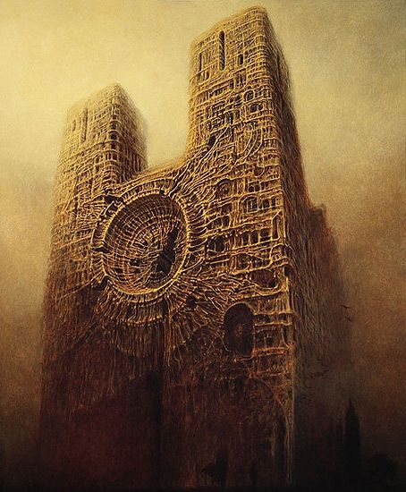 monixx9's tweet photo. Norte Dame's fire reminds me of this incredible paintins made by Polish painter Zdzisław Beksiński #NotreDame https://t.co/oBR0vw5xwI
