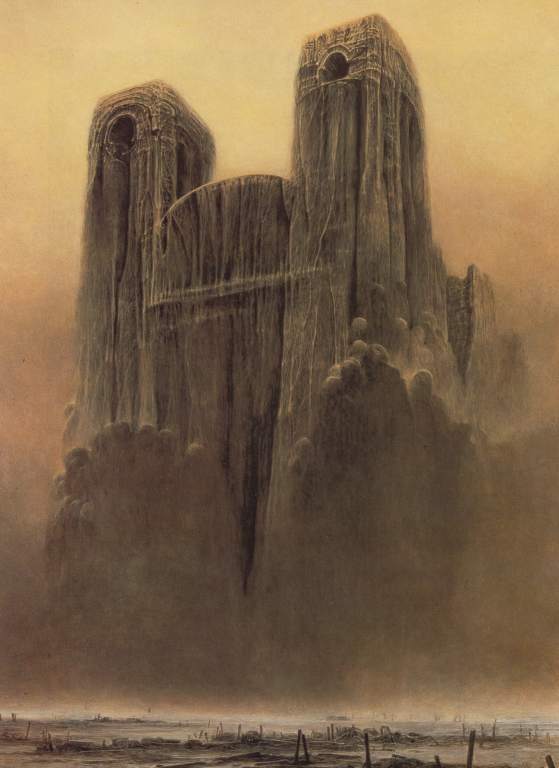 Norte Dame's fire reminds me of this incredible paintins made by Polish painter Zdzisław Beksiński #NotreDame