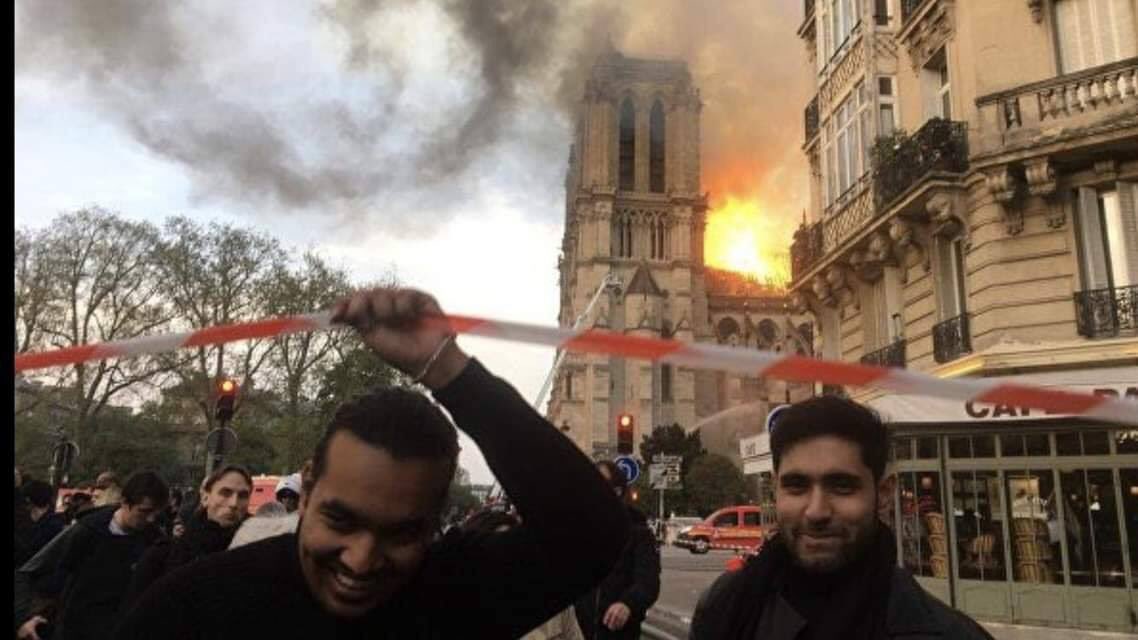 Erics481969's tweet photo. These Two were Caught Celebrating the fire at Notre dame Cathedral !!! https://t.co/FrZoXhDH31