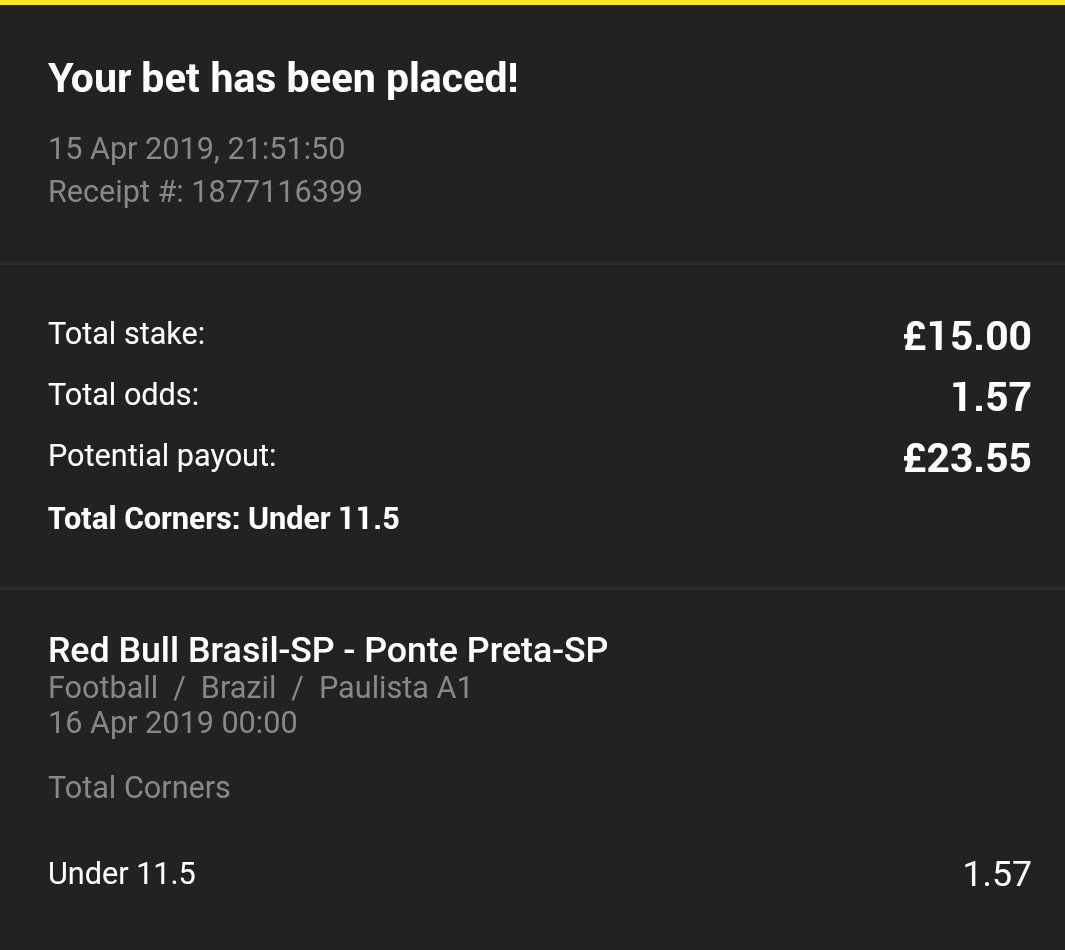 TCSTips's tweet image. ⏱️#INPLAY (Midnight)
⚽ Red Bull Brasil v Ponte Preta
🇧🇷 BRAZIL: Campeonato Paulista A1
➡️ TIP: Under 11.5 Total Corners
📊 STAKE: 3points
📈 ODDS: 1.570 (Unibet)