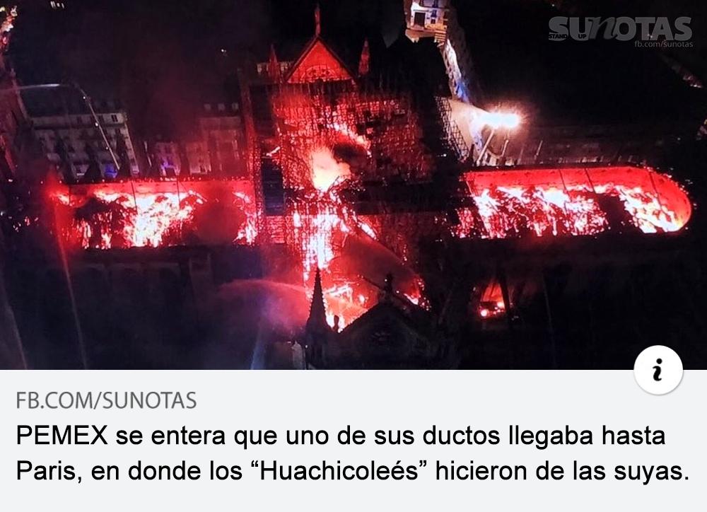 sunotas's tweet photo. La mafia del Huachicol llegó a #Paris en la meritita catedral de #NotreDame aunque nuestro presidente dice que tiene otros datos https://t.co/Q2byefha4i