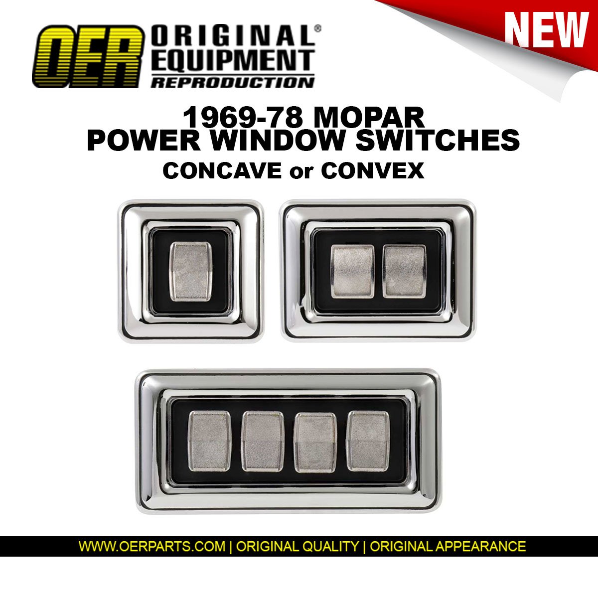 Mopar Monday! New to the OER lineup are these reproduction of the original power window switches for 1969-78 Mopar models. These 1, 2, and 4 button switches are available in a concave or convex design and include the switch retainer. #Mopar #OER
oerparts.com/shop/search/?q…