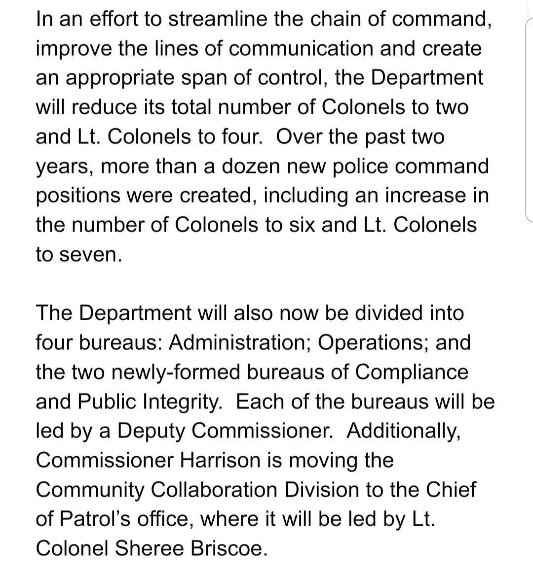 jemillerbalt's tweet photo. BPD Commissioner Michael Harrison announces he is cutting number of colonels and lt colonels..moving Lt Col Sheree Briscoe to lead Community Collaboration Division, which had been led Melvin Russell.
Says "too many people in high ranking positions"..couldn't "justify their rank" https://t.co/xWru9fVdkz