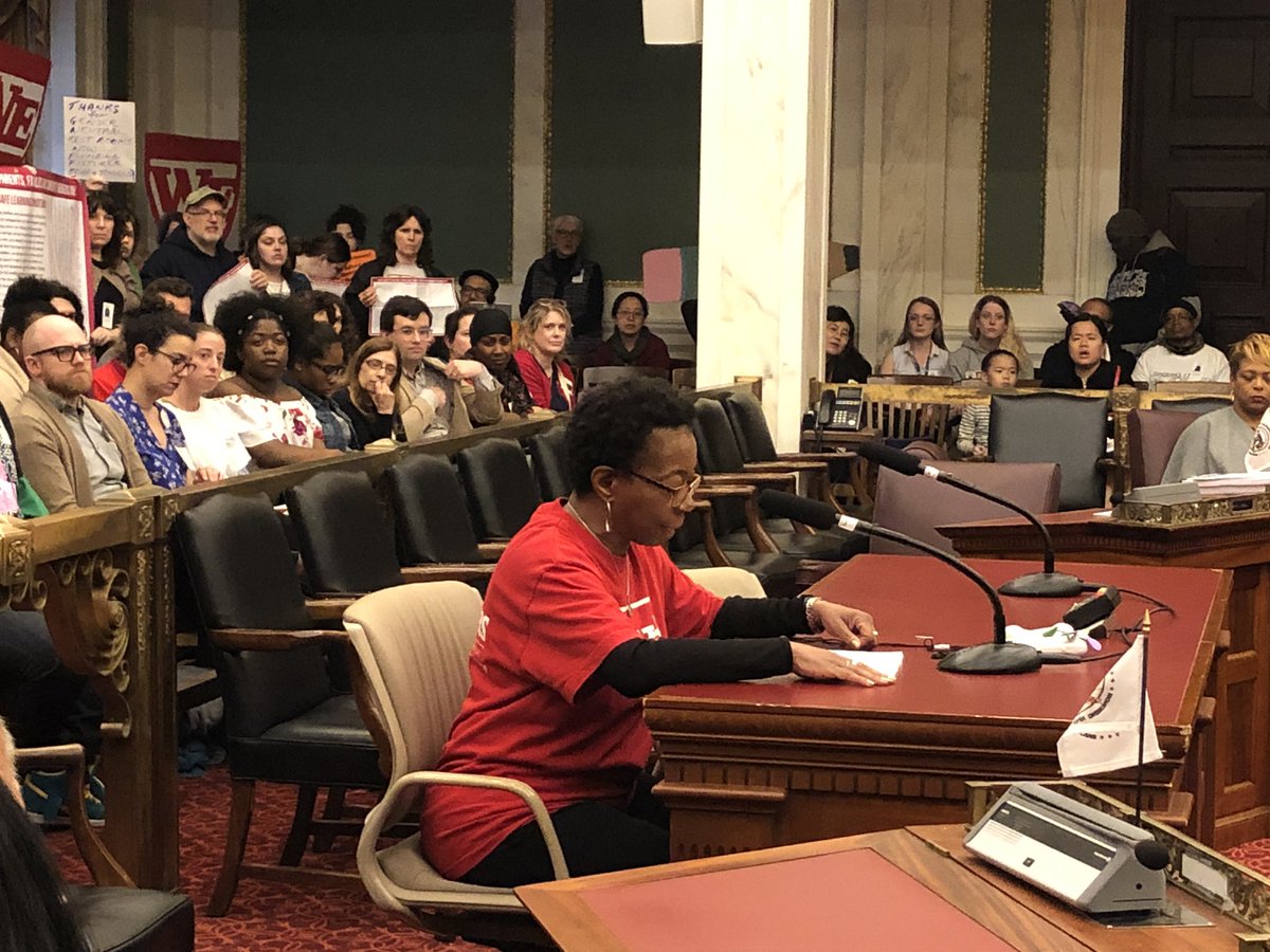 HelenGymAtLarge's tweet photo. A Cassidy teacher testified that she was healthy when she started there in 2016. By 2018 she suffered chronic illness, bronchitis, asthma, and more from toxic conditions at her school. 

“I’m here to cry out for our children. I am standing up for them!” #PHLed https://t.co/RcOfZ3IiVg